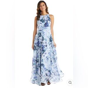 Long Daytime Printed Halter Dress With Keyhole Front